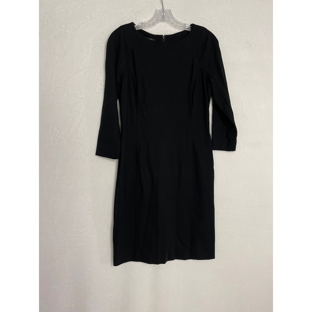 Talbots Womens 8P Black Ponte Sheath Dress 3/4 Sleeve Career Work Minimalist